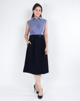 Clarisse Pinstripe Contrast Midi Dress - Blue/Black