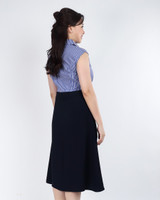 Clarisse Pinstripe Contrast Midi Dress - Blue/Black