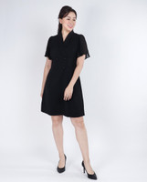 Daphne Chiffon Sleeve Button Dress - Black