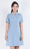 Daphne Chiffon Sleeve Button Dress - Blue