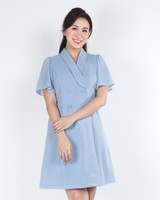 Daphne Chiffon Sleeve Button Dress - Blue