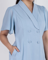 Daphne Chiffon Sleeve Button Dress - Blue