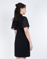 Daphne Chiffon Sleeve Button Dress - Black