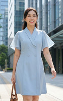 Daphne Chiffon Sleeve Button Dress - Blue