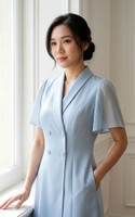 Daphne Chiffon Sleeve Button Dress - Blue