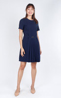 Marcia Sleeved Pleated Dress - Navy