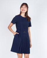 Marcia Sleeved Pleated Dress - Navy