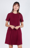 Marcia Sleeved Pleated Dress - Burgundy