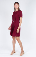 Marcia Sleeved Pleated Dress - Burgundy
