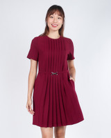Marcia Sleeved Pleated Dress - Burgundy