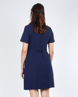 Marcia Sleeved Pleated Dress - Navy