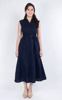 Yunise Linen Utility Midi Dress - Navy