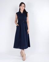 Yunise Linen Utility Midi Dress - Navy