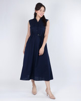 Yunise Linen Utility Midi Dress - Navy