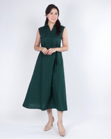 Yunise Linen Utility Midi Dress - Forest Green