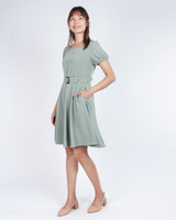 Mariste Belted Puff Sleeve Dress - Sage