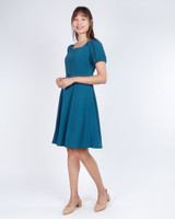 Mariste Belted Puff Sleeve Dress - Teal Blue