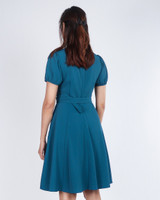 Mariste Belted Puff Sleeve Dress - Teal Blue