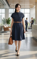 Zonia Cuffed Shirt Dress - Navy