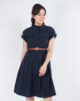 Zonia Cuffed Shirt Dress - Navy