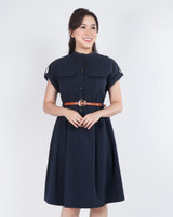 Zonia Cuffed Shirt Dress - Navy