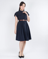 Zonia Cuffed Shirt Dress - Navy