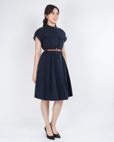 Zonia Cuffed Shirt Dress - Navy