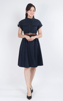 Zonia Cuffed Shirt Dress - Navy