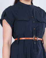 Zonia Cuffed Shirt Dress - Navy