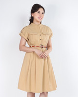 Zonia Cuffed Shirt Dress - Khaki