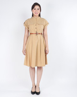 Zonia Cuffed Shirt Dress - Khaki