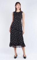 Estel Floral Chiffon Midi Dress - Black