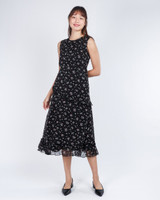 Estel Floral Chiffon Midi Dress - Black