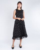 Estel Floral Chiffon Midi Dress - Black