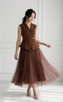 Yumi Tulle Midi Skirt - Chestnut