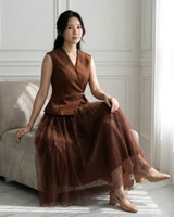 Yumi Tulle Midi Skirt - Chestnut