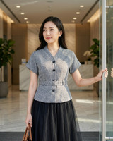 Zella Tweed Button Top - Grey