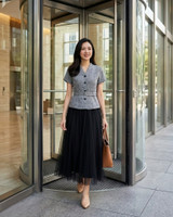 Zella Tweed Button Top - Grey