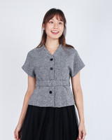 Zella Tweed Button Top - Grey