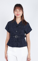 Zella Tweed Button Top - Navy