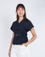 Zella Tweed Button Top - Navy