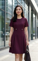 Mirelle Panelled Pleat Dress - Plum