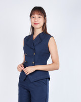 Salene Linen Vest Top - Navy