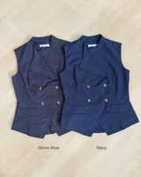 Salene Linen Vest Top - Navy