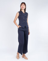 Salene Linen Vest Top - Stone Blue