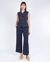 Salene Linen Vest Top - Stone Blue