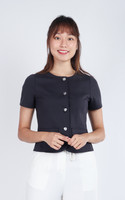 Aricia Button Sleeve Top - Dark Grey