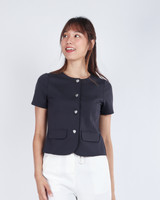 Aricia Button Sleeve Top - Dark Grey