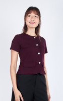 Aricia Button Sleeve Top - Plum