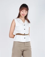 Brinna Linen Button Top - White